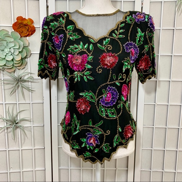 Vintage Tops - ❄️ Lawrence Kazar Vintage Beaded Silk Top